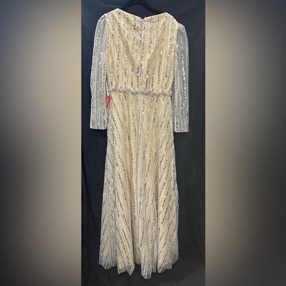 Mac Duggal 67859 NWT LONG SLEEVE GOWN WITH SILVER SEQUIN - Picture 5 of 9